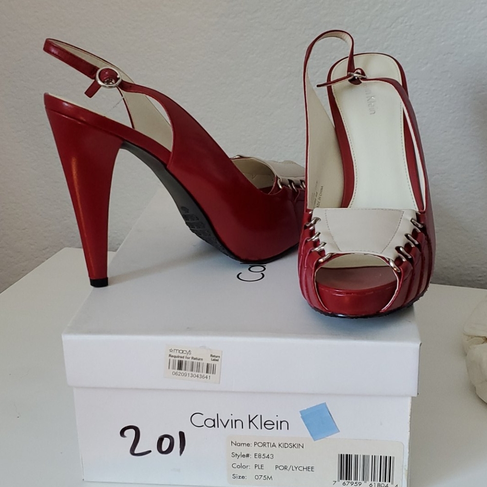 Calvin Kline Red & White Leather Heels